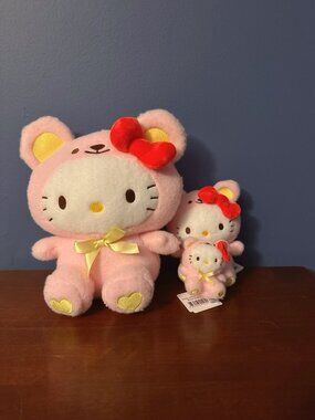 NWT Full Set Of 3 Sanrio Hello Kitty Pink Wool Boa Bear Plush 11.8"/7”/3” Round1